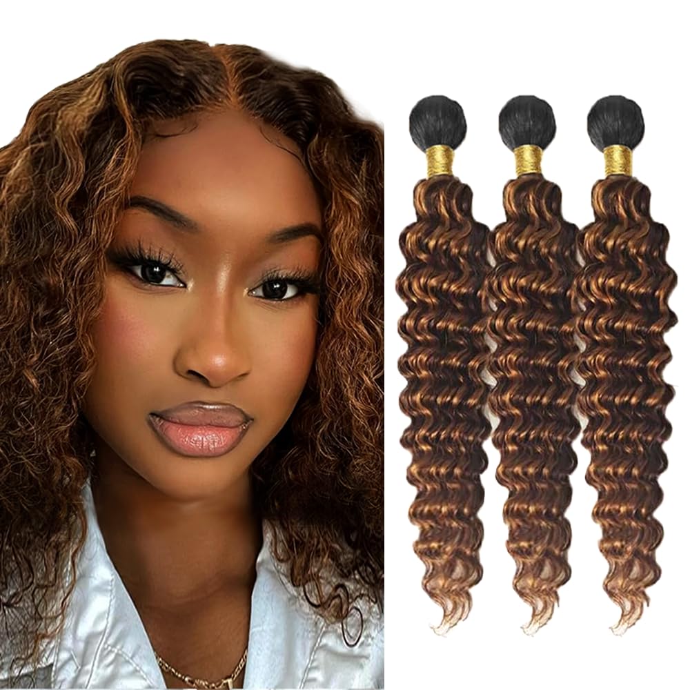 24 26 28 inch Highlight Bundles Human Hair Ombre Brown Bundles p4/30 Deep Wave Bundle #4 Brown Human Hair Bundle