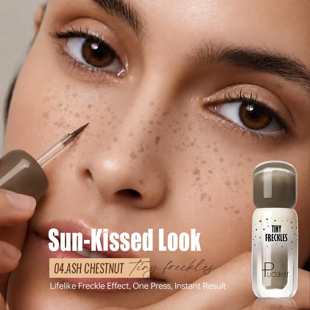 Pudaier Freckle Pen - Waterproof Faux Freckle Stamp With a Silicone Puff, Liquid Freckle Natural-Looking Freckle Makeup, Long-Lasting Magic Fake Freckles Marker for Sunkissed Makeup, 04 Ash Chestnut