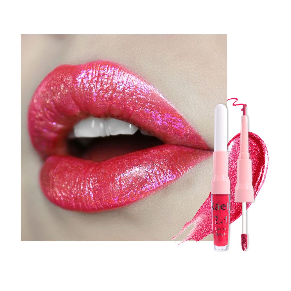 Kaely 2-in-1 Mauve Metallic Lipstick and Lip Liner Makeup, Shimmer Liquid Metallic Lipsticks for Women, Glitter Lip Gloss Stain Long Lasting Waterproof Smudge Proof 24 Hour, Vegan & Cruelty-Free, 16