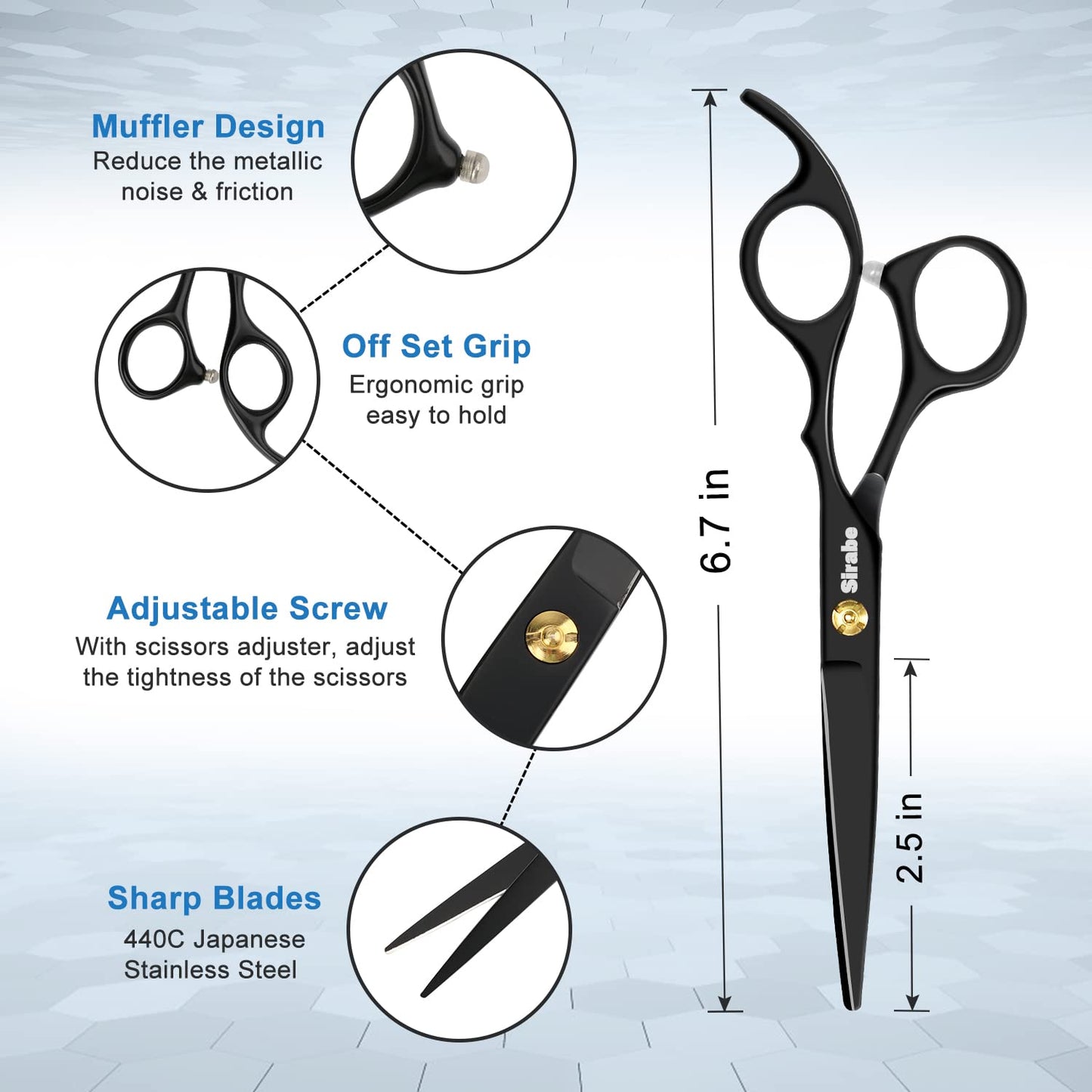 Professional Hair Cutting Scissors Set - 10 PCS Kit with Thinning Shears, Comb & Cape | Black Barber Tools