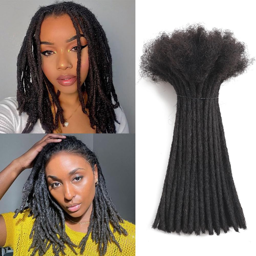 Dreadlock Extensions - 100% Human Hair, Handmade Permanent Locs | 30 Strands, 4 Inch, Can Be Dyed & Curled