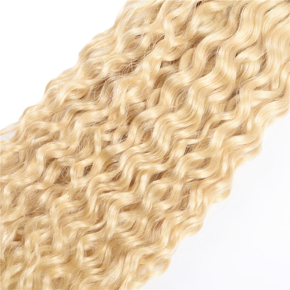 34 inch AuokMar 613 Curly Bundles Human Hair Blonde Kinky Curly 1 Bundles Double Weft 613 Blonde Human Hair Bundle for Women 110g