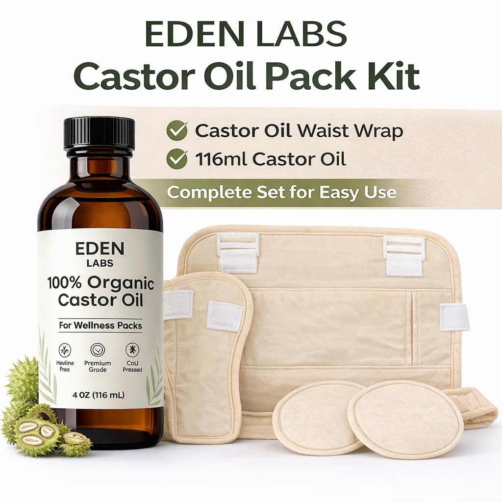 Eden Labs Castor Oil Pack, Reusable Castor Oil Wrap with 116ml, Comfortable Waist Pack for Daily Wellness Routine, Supports Relaxation & Digestive Comfort, Adjustable & Easy to Use