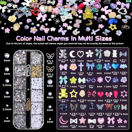 3D Nail Art Charms Set with Pearls & Gemstones - 24 Assorted Designs
