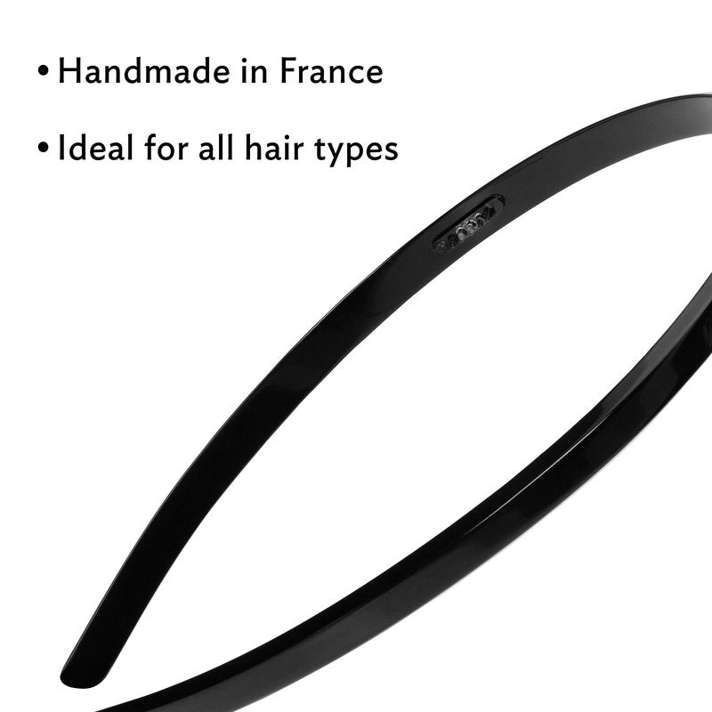 France Luxe Ultracomfort Thin Headband, 1/4”, French Classic, Non Slip Skinny Headbands for Women With Gentle Teeth, Flexible Plastic, Women's Hair Accessories, Black