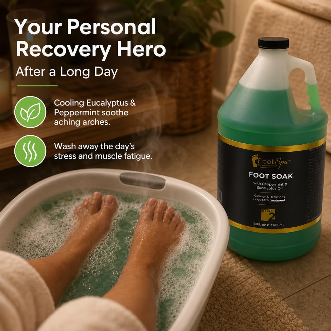FOOT SPA - Foot Soak - Cleanses, Softens, and Refreshes - Made With Eucalyptus & Peppermint Oil - 128 Oz Gallon - Bulk, Refill Gallon
