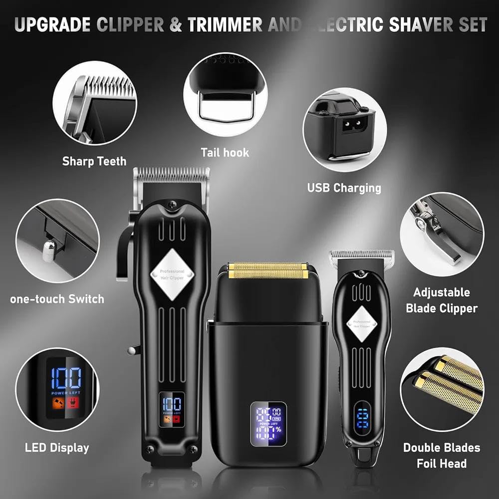 Roziapro Hair Clippers for Men Precise Close Cutting Beard Trimmer Rechargeable Barber Clippers Electric Nose Hair Trimmer Professional Hair Clippers Kit (Black)