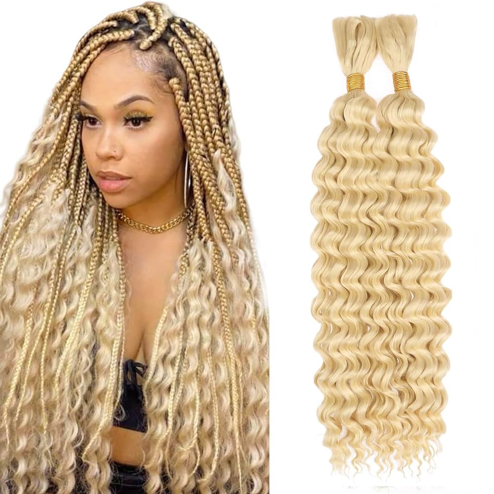 Blonde Braiding Hair 100g 26 26 Inch 613 Deep Curly Wave 2 Bundles Bulk Human Hair for Braiding Color 613 Blonde Braiding Hair