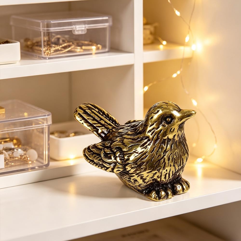 Brass Bug Figurines Set - 3 Metal Statues of Sparrow, Cricket & Butterfly for Home Office Decor