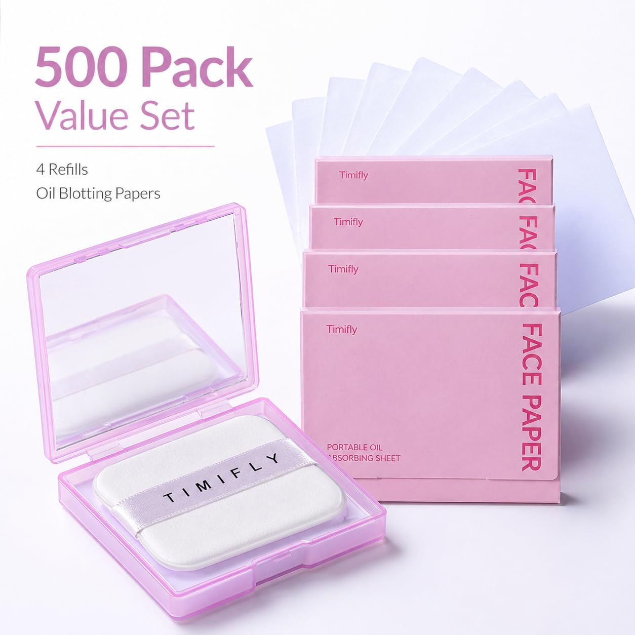 LTIYV Oil Blotting Paper for Face, 500 Sheets with Mirror & Puff, Multiple Refills, Absorbs Excess Oil Instantly, Natural Oil Control Film, Lavender