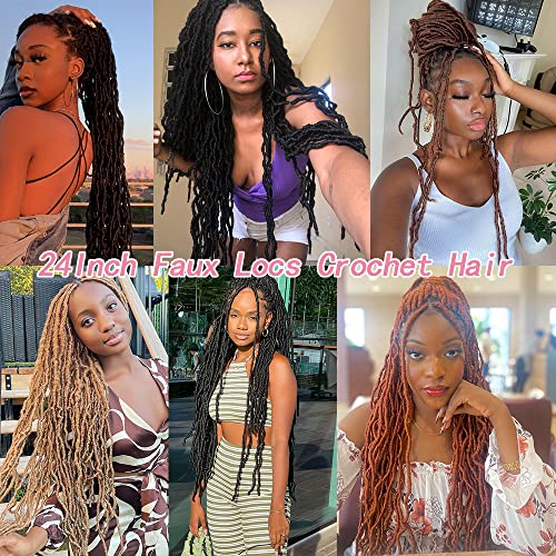Umylar Faux Locs Crochet Hair 24 Inch Goddess Wavy Locs - 7 Packs, 1B/350#