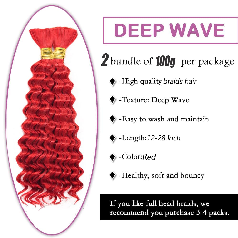 Red Boho Human Hair Red Boho Hair For Braiding Pre Stretched Deep Curly Wave Vermilion Braids Bulk Bohemian Color Scarlet Braids HuxoWax 100g 22 22 Inch