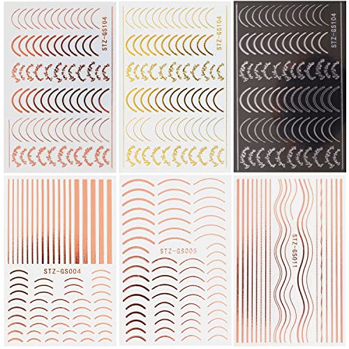 Vezocim Line French Wavy Nail Art Stickers - Gold, Silver & Rose Gold Self-Adhesive Decals for Manicure, Variation: Line