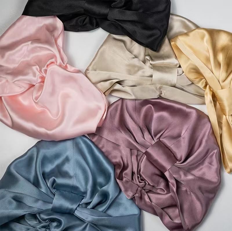 Mulberry Silk Sleep Bonnet - Double Layer Turban for Night Hair Care | Adjustable Band, 9 Colors Available