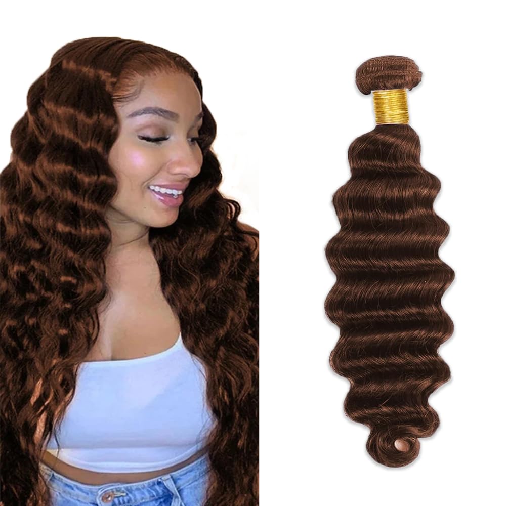 #4 Brown Bundles Human Hair Deep Wave Bundles 28 Inch Chocolate Deep Wave Bundles Unprocessed Brazilian Virgin Hair 1 Bundle 50 Gram Per Bundle Deals Quick Weave Hair Extensions For Woman