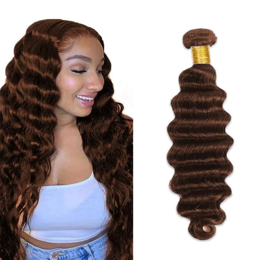 #4 Brown Bundles Human Hair Deep Wave Bundles 28 Inch Chocolate Deep Wave Bundles Unprocessed Brazilian Virgin Hair 1 Bundle 50 Gram Per Bundle Deals Quick Weave Hair Extensions For Woman