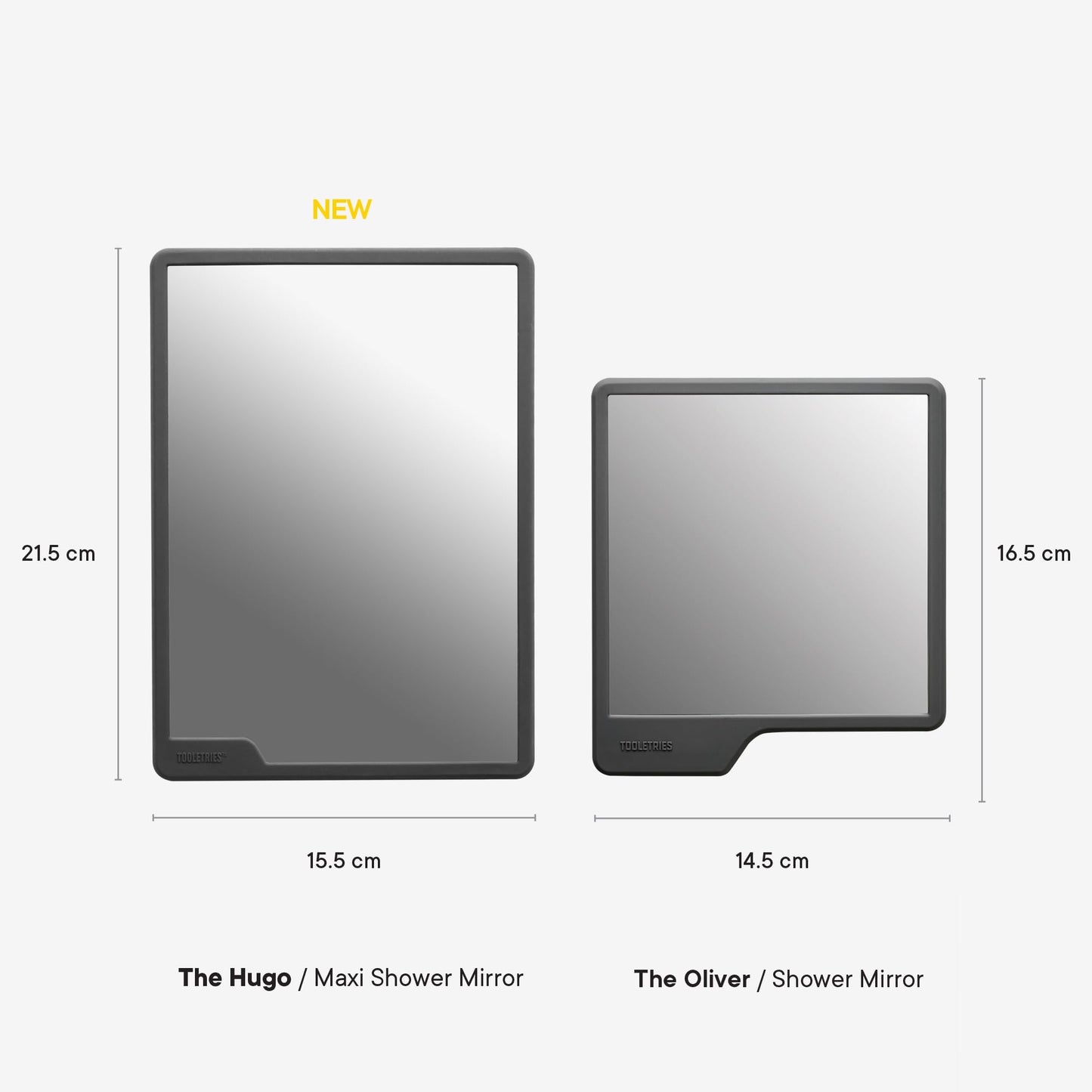 TOOLETRIES Hugo Maxi Fog Reducing Shower Mirror for Shaving, Clear-View Bathroom Mirror with Large Viewing Area, Shatterproof Design & Reusable Wall Mount Grip – Charcoal