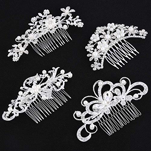 24Pcs Bridal Hair Comb and Pins Set with Rhinestones & Pearls for Wedding & Bridesmaids