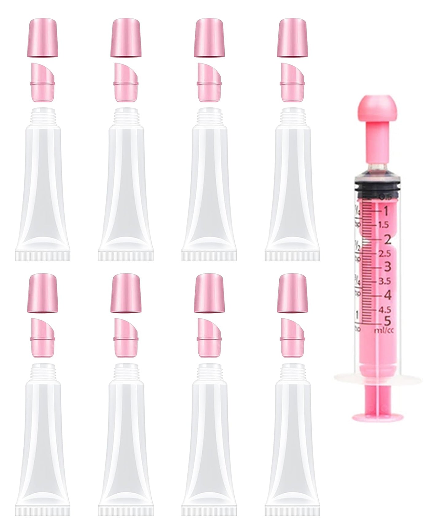 uadbau 8PCS Empty Lip Gloss Tubes - 10ml Clear Lip Balm Tubes with 5ml Syringes - Refillable Squeeze Tubes for Lip Gloss - Mini Cosmetic Soft Tubes for DIY Lip Gloss and Travel Toiletries