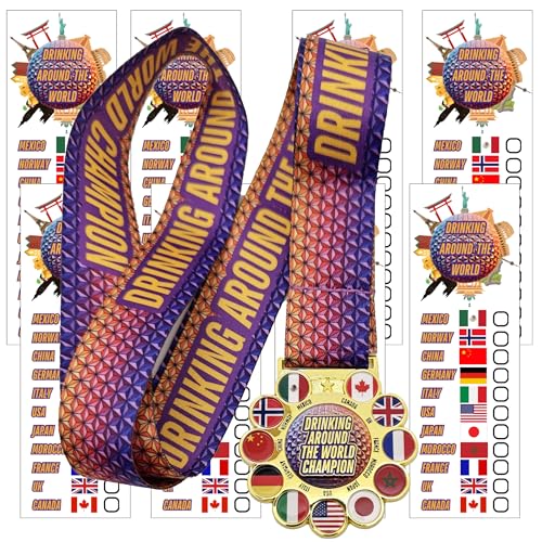 Drinking Around the World Challenge Medal with Tattoos – Epcot World Showcase Celebration