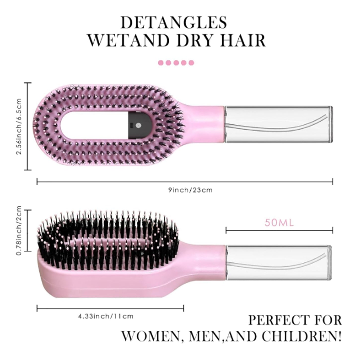 2-in-1 Detangler Hair Brush, With Built-In Mister Spray, Wet & Dry Detangling Brush for Curly, Wavy & Straight Hair | No-Tangle Anti-Frizz Hair Care Brush,Water Reservoir 50ml. (Caramel)