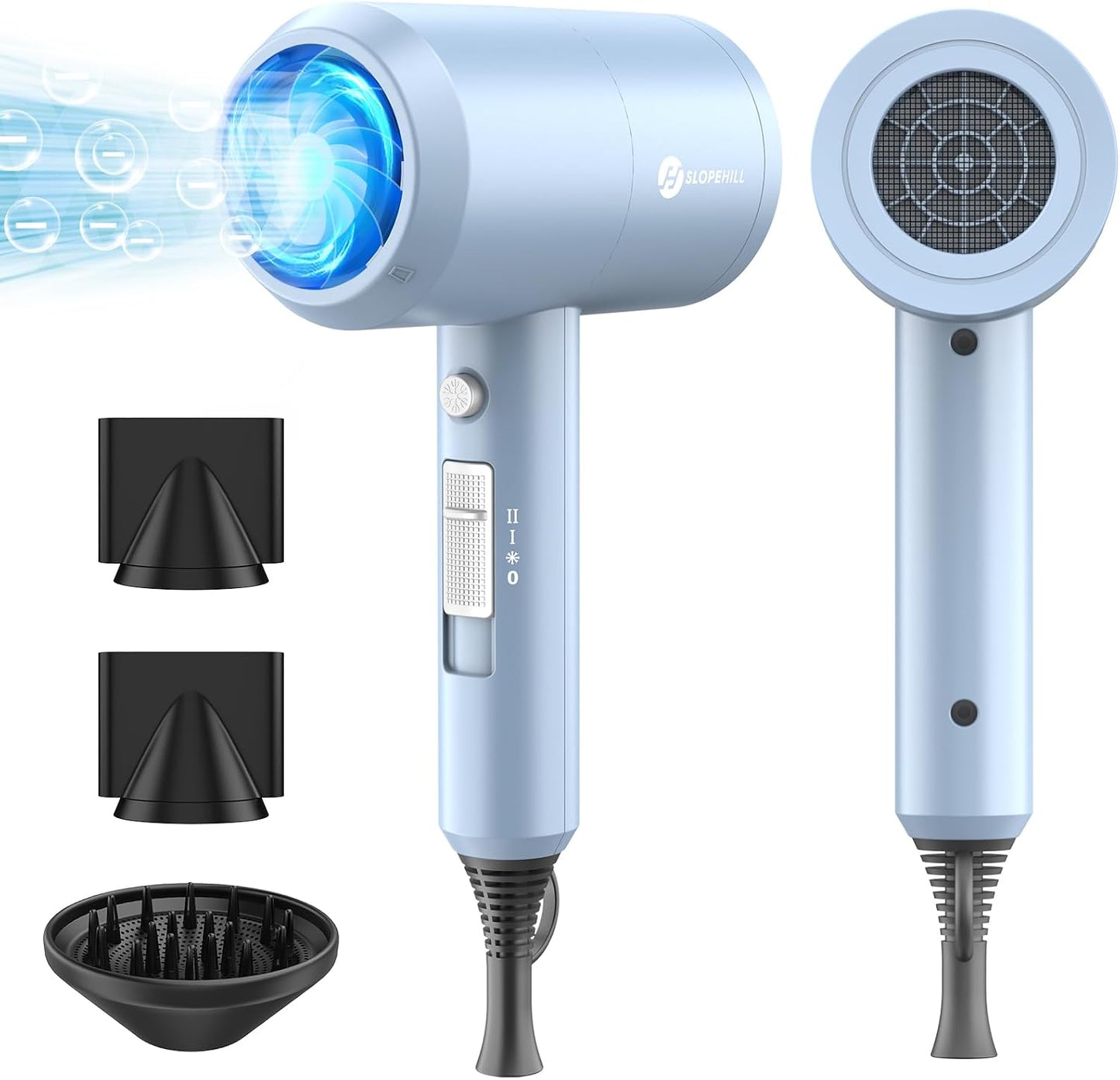 Ionic Hair Dryer - Powerful 1800W Fast Drying with Low Noise | 2 Concentrator Nozzles & 1 Diffuser - Agate Red