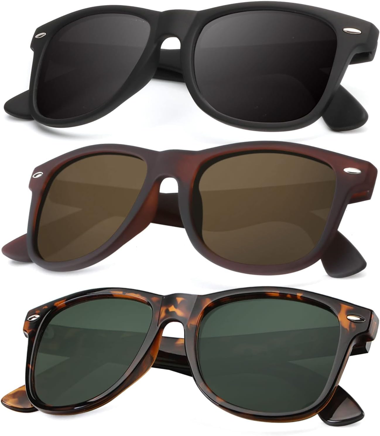 KALIYADI Polarized Sunglasses - Matte Finish, UV Blocking, Color Mirror Lenses | 3-Pack for Men & Women