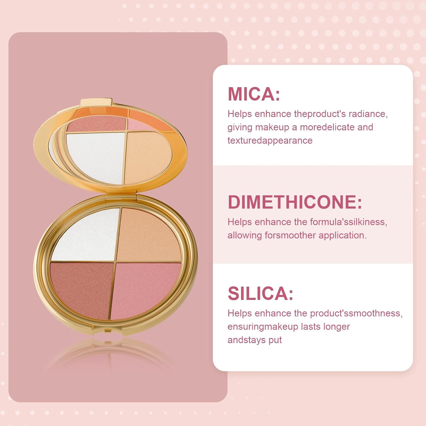 All-in-One Makeup Palette - 4 Color Eye & Cheek Set with Blush, Highlighter & Neutral Eyeshadow | Compact Travel Size for Soft Glow