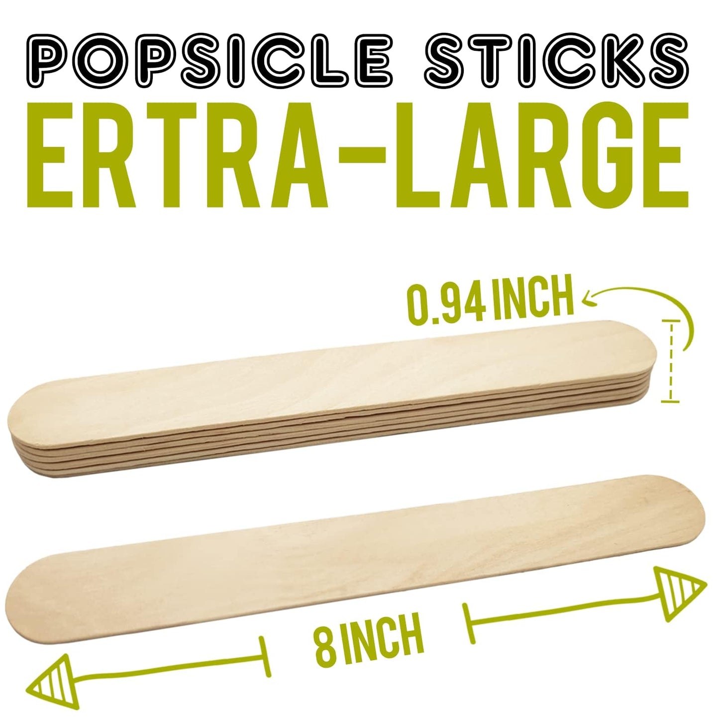 WISYOK 8 inch Popsicle Sticks, 500 Pcs Jumbo Wood Craft Sticks, Fan Handles, Large Popsicle Sticks for Crafts, Wedding Programs, Great for DIY Creative Designs
