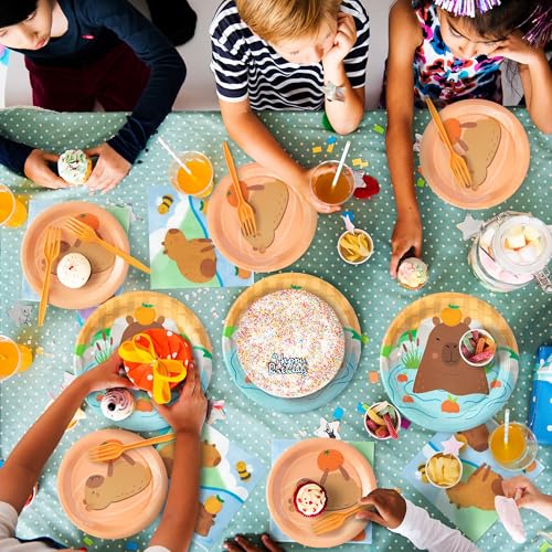 Capybara Party Supplies Set – 24 Plates, Napkins & Forks