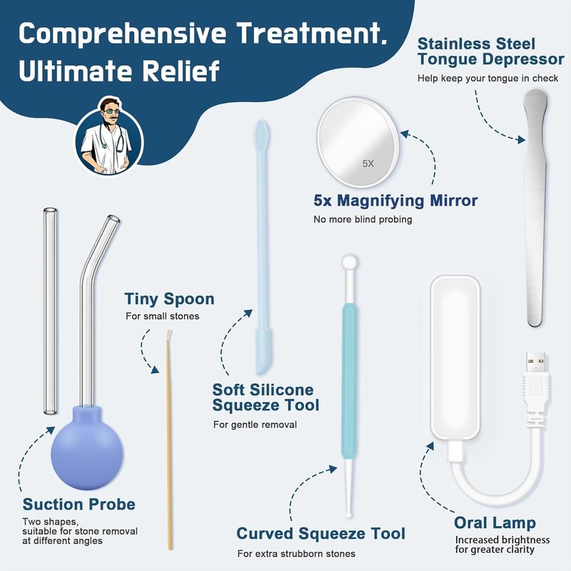 Tonsil Stone Vacuum,Best Deep Tonsils Stones Remover Vacuum Kits to Mouthwash,Stones Vacuums,Tonsils Removal Kits,Removal Kit to Serum,7 in1 Tonsil Stone Vacuums Tool.