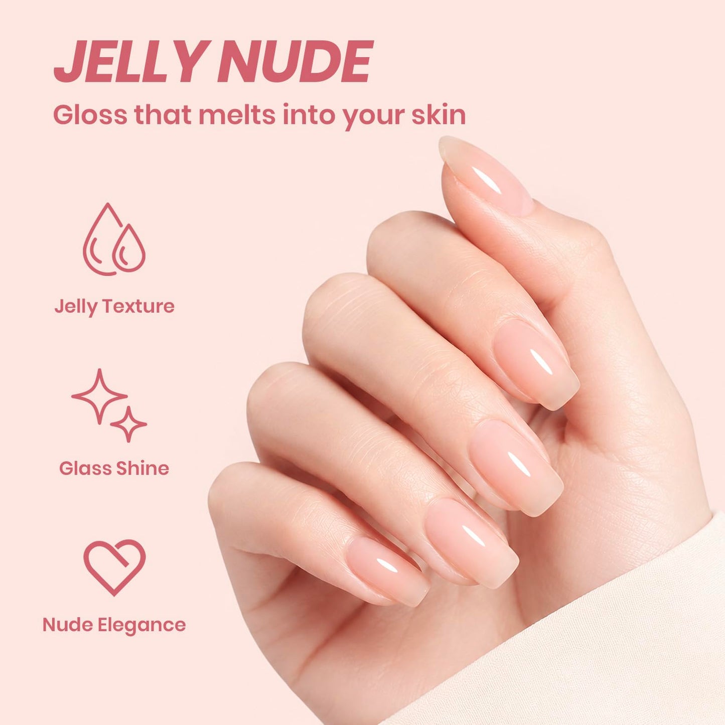 Beetles Nude Gel Nail Polish - 15ML Nude Pink Natural Gel Polish Nail Concealer Jelly Gel Nail Polish Soft Sheer Nail Polish Soak Off UV Nail Lamp French Nail Art Manicure Gift for Women