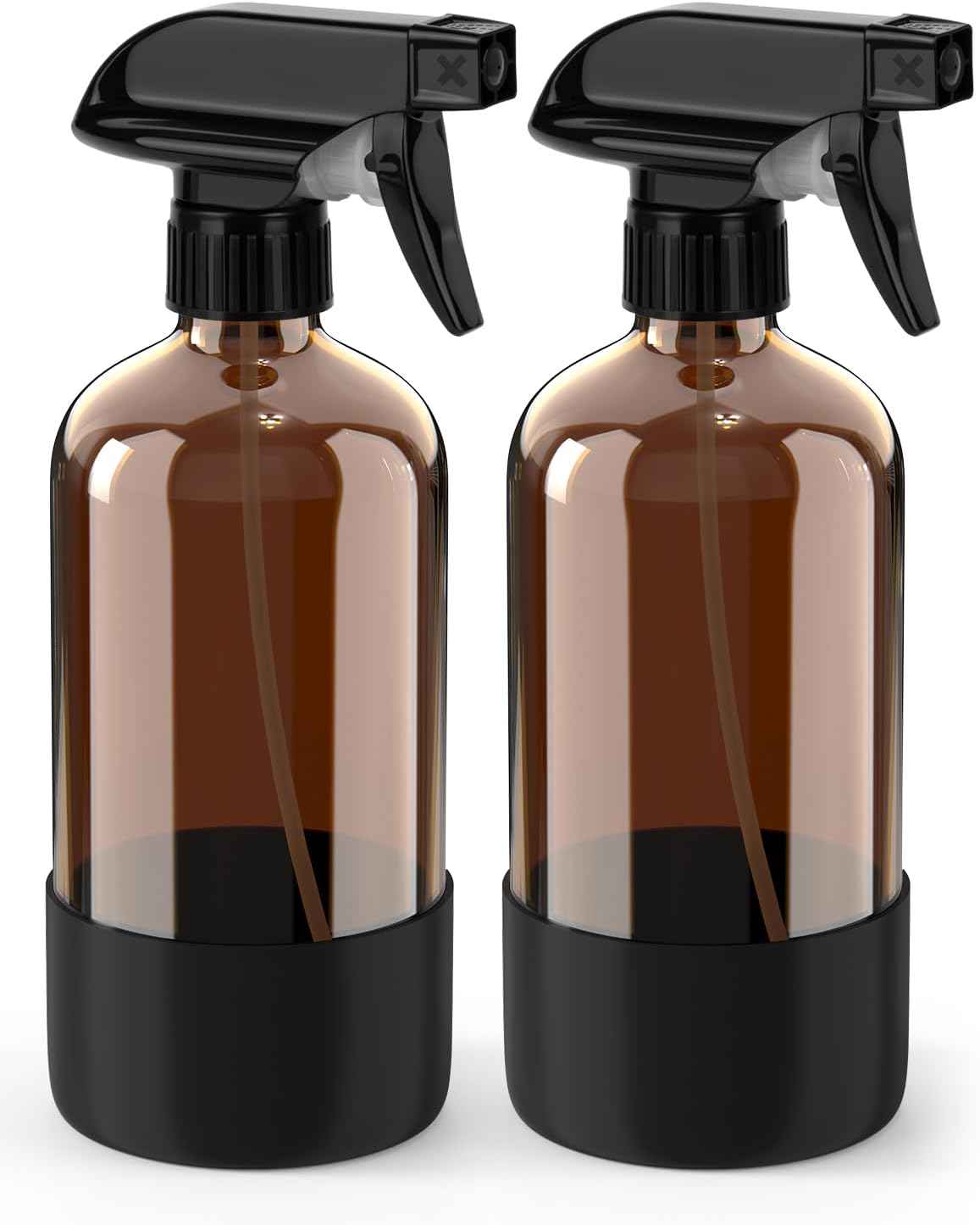 Bontip Amber Glass Spray Bottle Set - Silicone Sleeve Protection for Aromatherapy & Hair Care | 16 oz (Black & Brown)