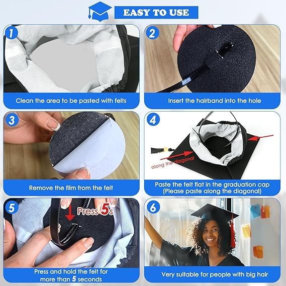 Graduation Cap Headband for Women - 2Pcs Anti-Fall Hairband