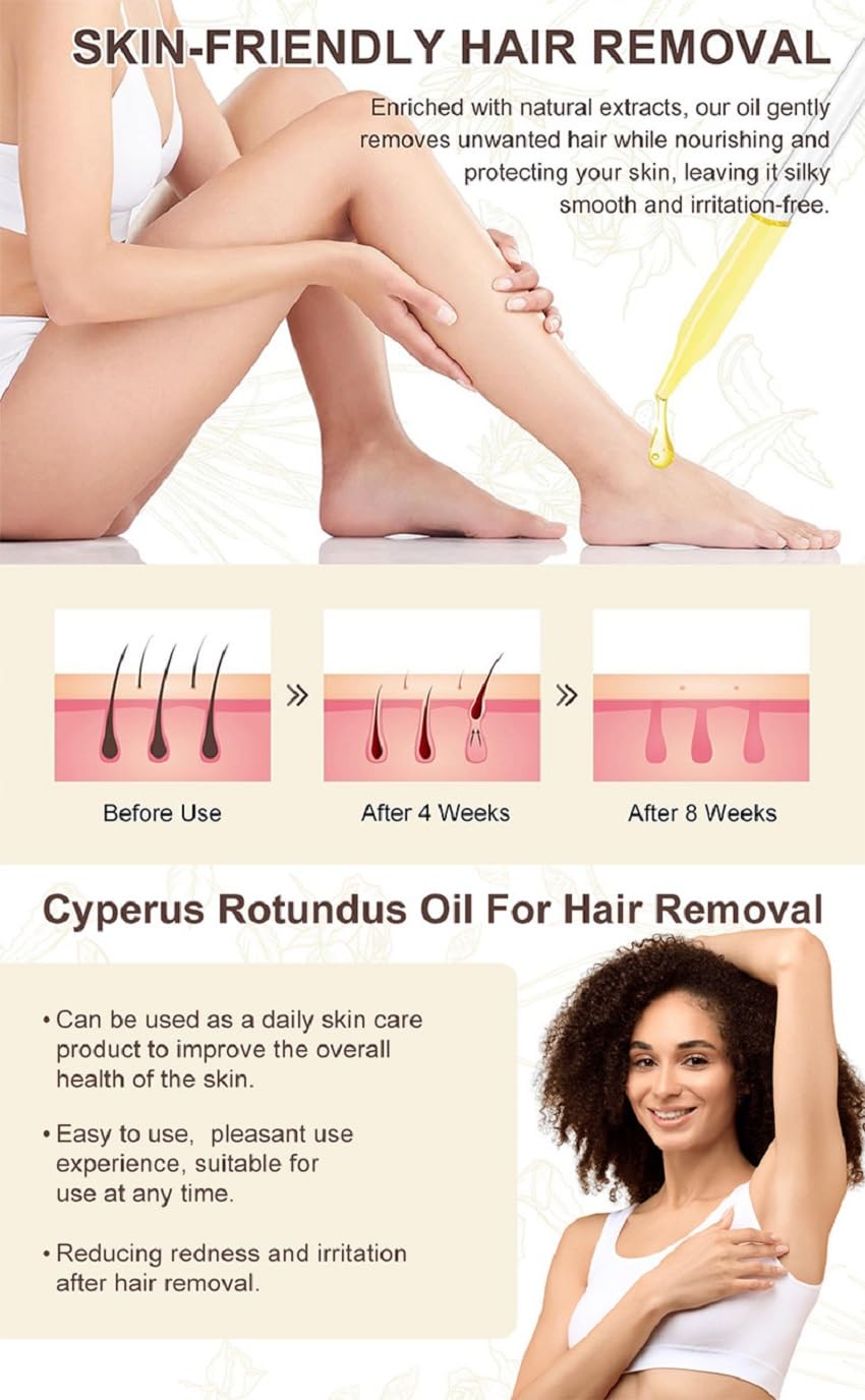 Cyperus Rotundus Oil, 100% Pure Natural Cyprus Rotundus Oil for Hair Removal Reducing Body Hair Growt. (1Pcs)