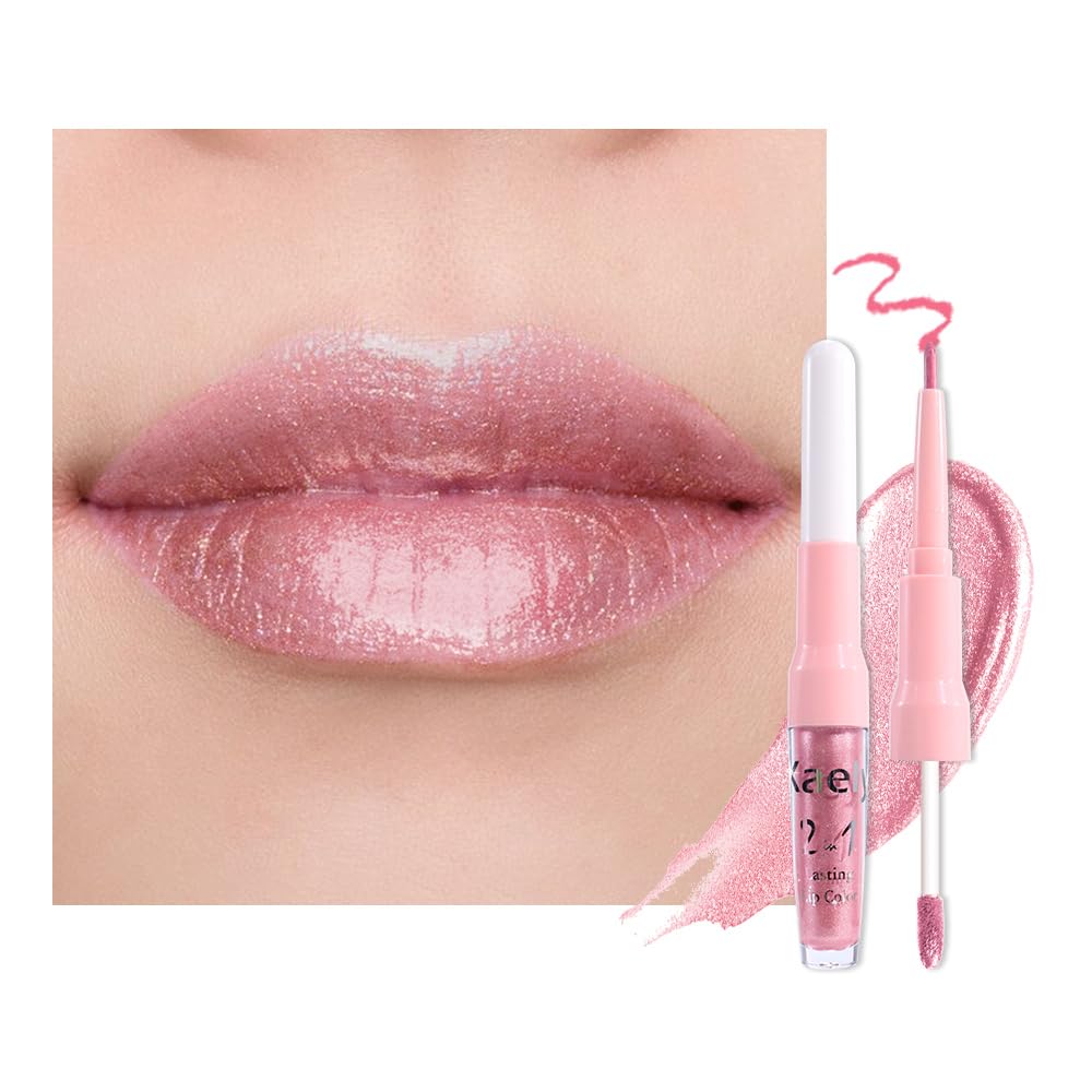 Kaely 2-in-1 Mauve Metallic Lipstick and Lip Liner Makeup, Shimmer Liquid Metallic Lipsticks for Women, Glitter Lip Gloss Stain Long Lasting Waterproof Smudge Proof 24 Hour, Vegan & Cruelty-Free, 16