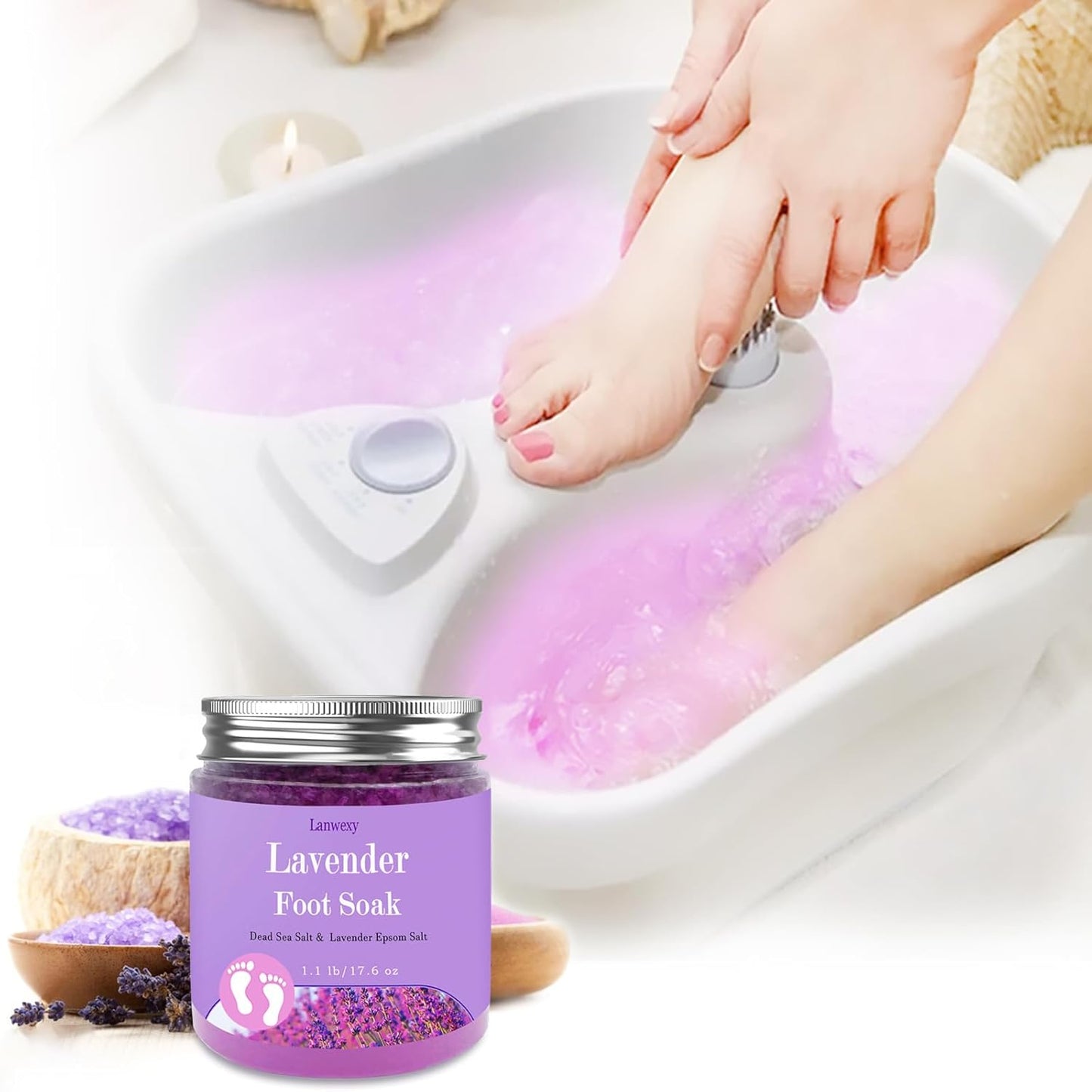 Lavender Foot Soak | Organic Epsom & Sea Salt Spa Treatment for Dry, Cracked Feet - 1.1 Lbs