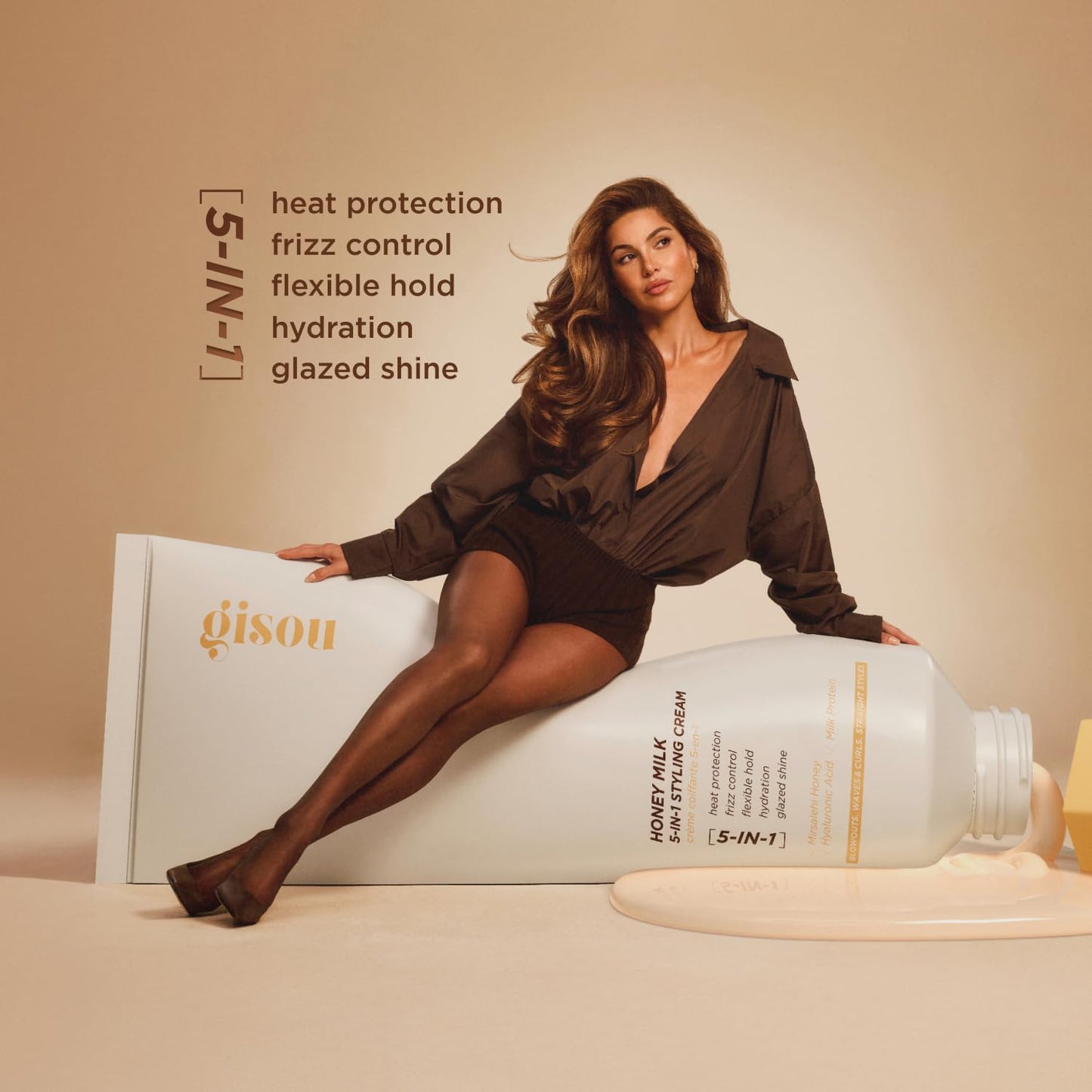 Gisou Honey Milk 5-in-1 Styling Cream - Heat Protection, Hydration, Frizz Control, Glazed Shine & Flexible Hold with Mirsalehi Honey & Hydrolyzed Milk Protein, 5.0 fl oz