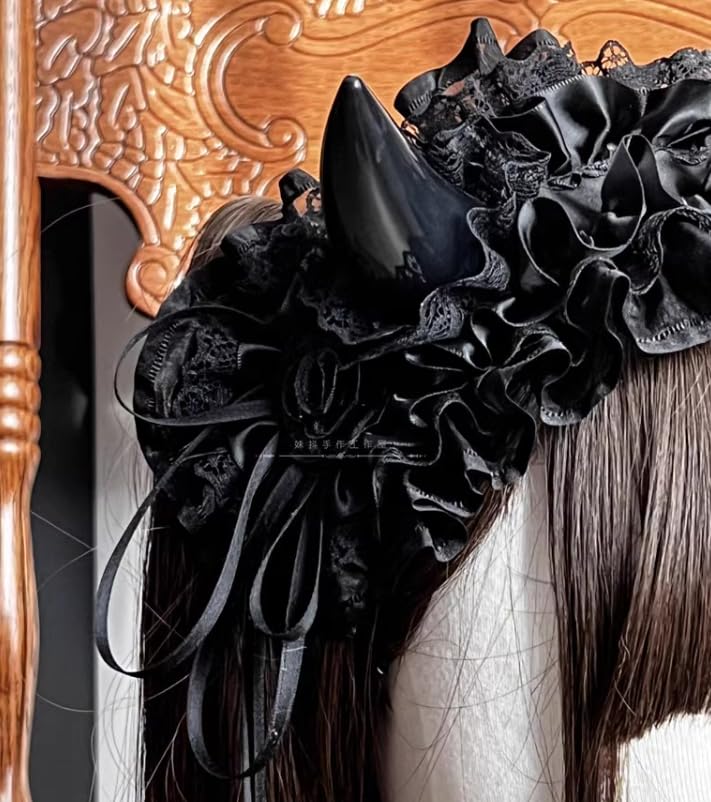 Gothic Lolita Lace Devil Horns Headband - Halloween Hair Accessories