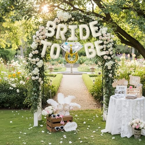 Beige Bride to Be Balloons Set with Diamond Ring Mylar Balloon