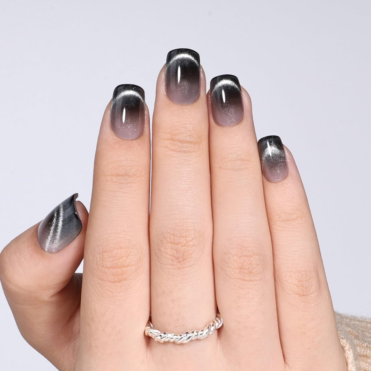Red Cat Eye Press On Nails - Almond Short Reusable Fake Nails | 32pcs in 16 Sizes, Garnet Color