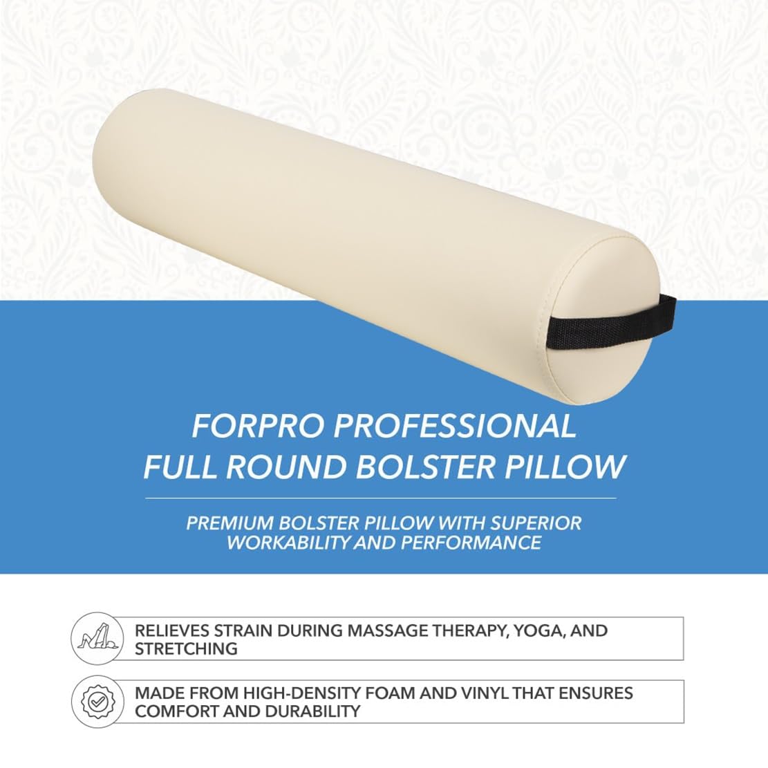 Full Round Bolster Pillow - Crème Oil & Stain-Resistant | Ideal for Massage & Yoga, 6” R x 26” L