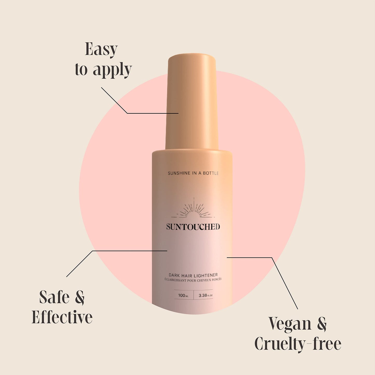 Suntouched Hair Lightener for Dark Hair - Natural Highlights Without Foils or Ammonia - Sun-Activated Gradual Lightening Spray for Brown to Black Hair with Chamomile - 3.38 Fl Oz
