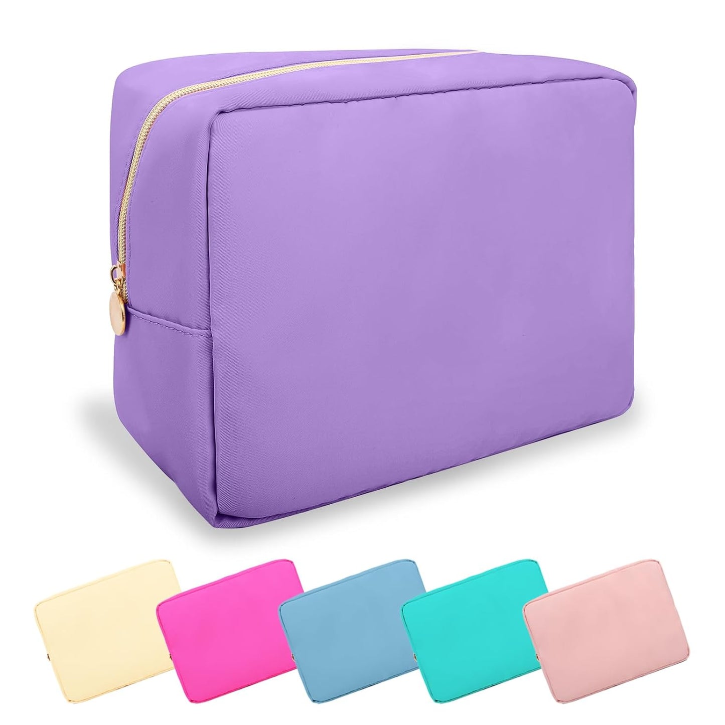 Waterproof Mini Floral Makeup Bag - Nylon Travel Pouch for Women | Cute Zipper Toiletry Organizer (Mini White-Flowers)