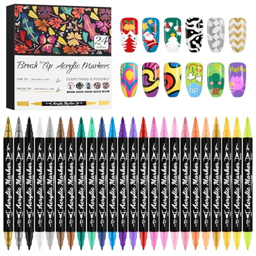 Kalolary 24 Color Nail Art Markers Set - Double-Headed Pens