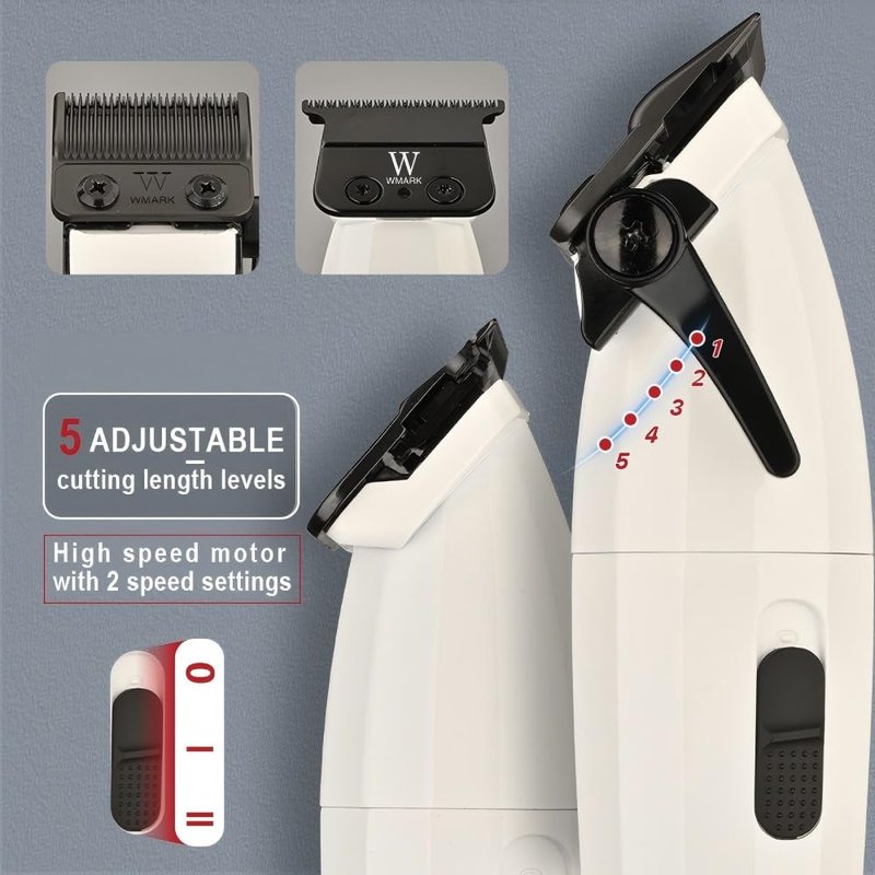 WMARK Professional 9000 RPM Hair Clipper & Trimmer Set for Men & Barbers - Zinc Alloy, Ergonomic Design, Complete Accessories, Gift Box NG-8632KIT