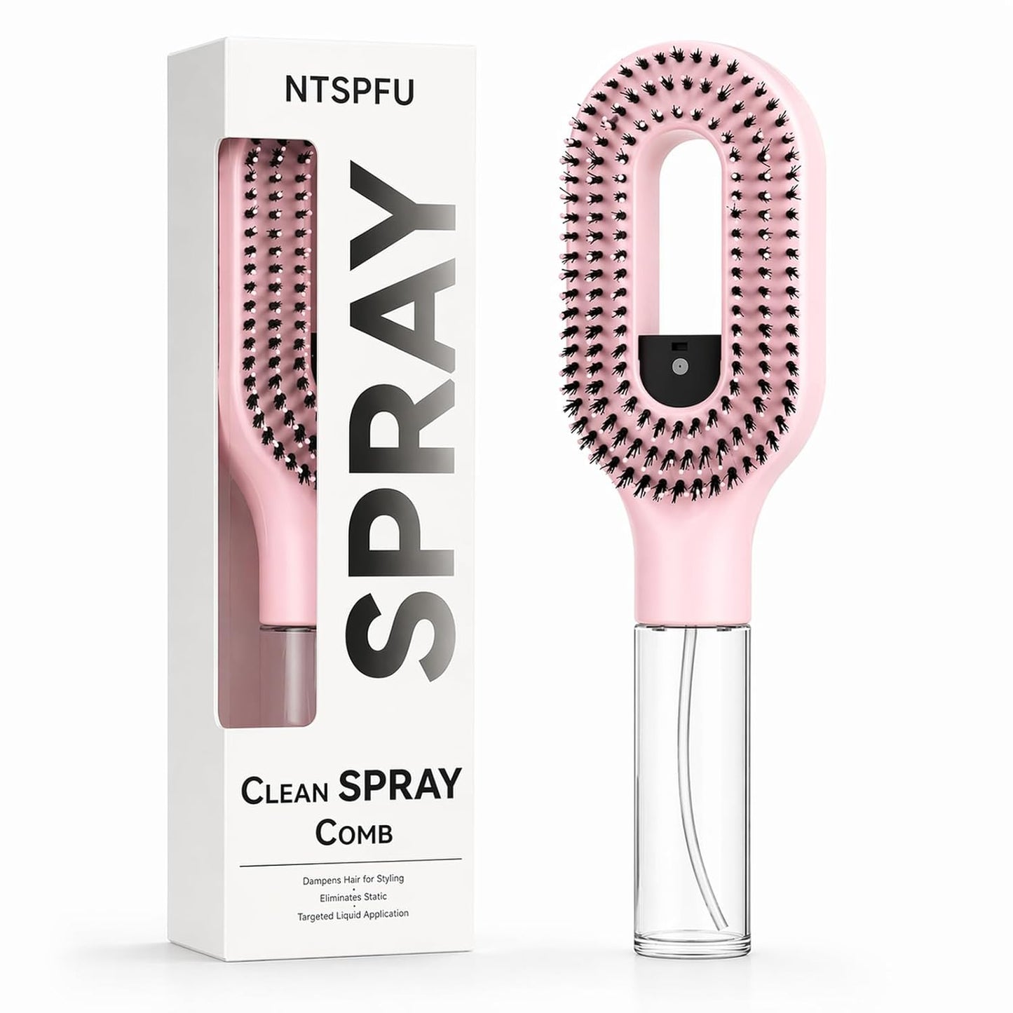 Misting Hair Brush - 2-in-1 Manual Detangling Brush with Built-In Water Spray for Curly & Thick Hair | Anti-Frizz Portable (Red)