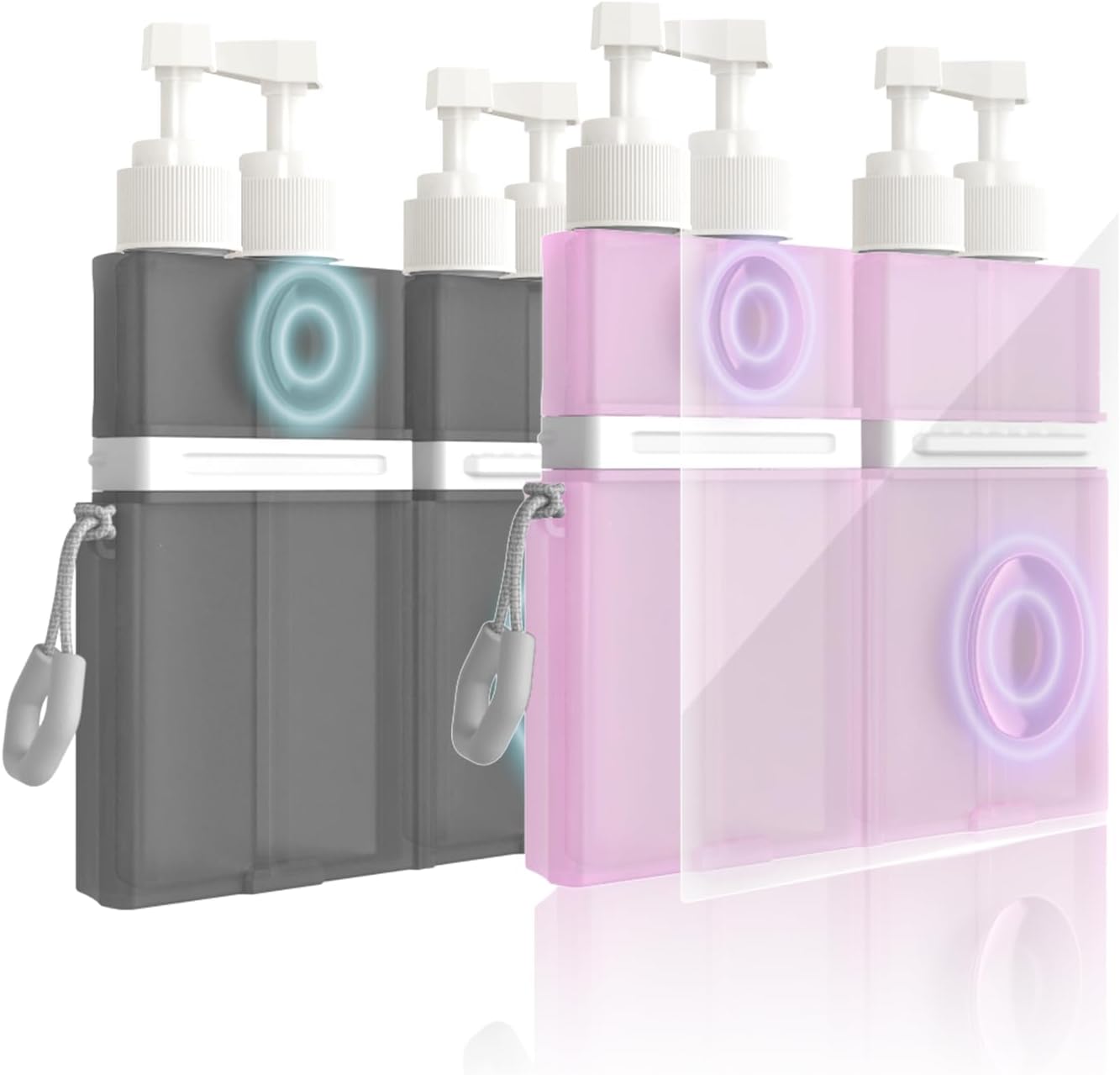 Travel Toiletry Containers - TSA Approved 4-in-1 Refillable Bottles Set with Suction Cup | Grey