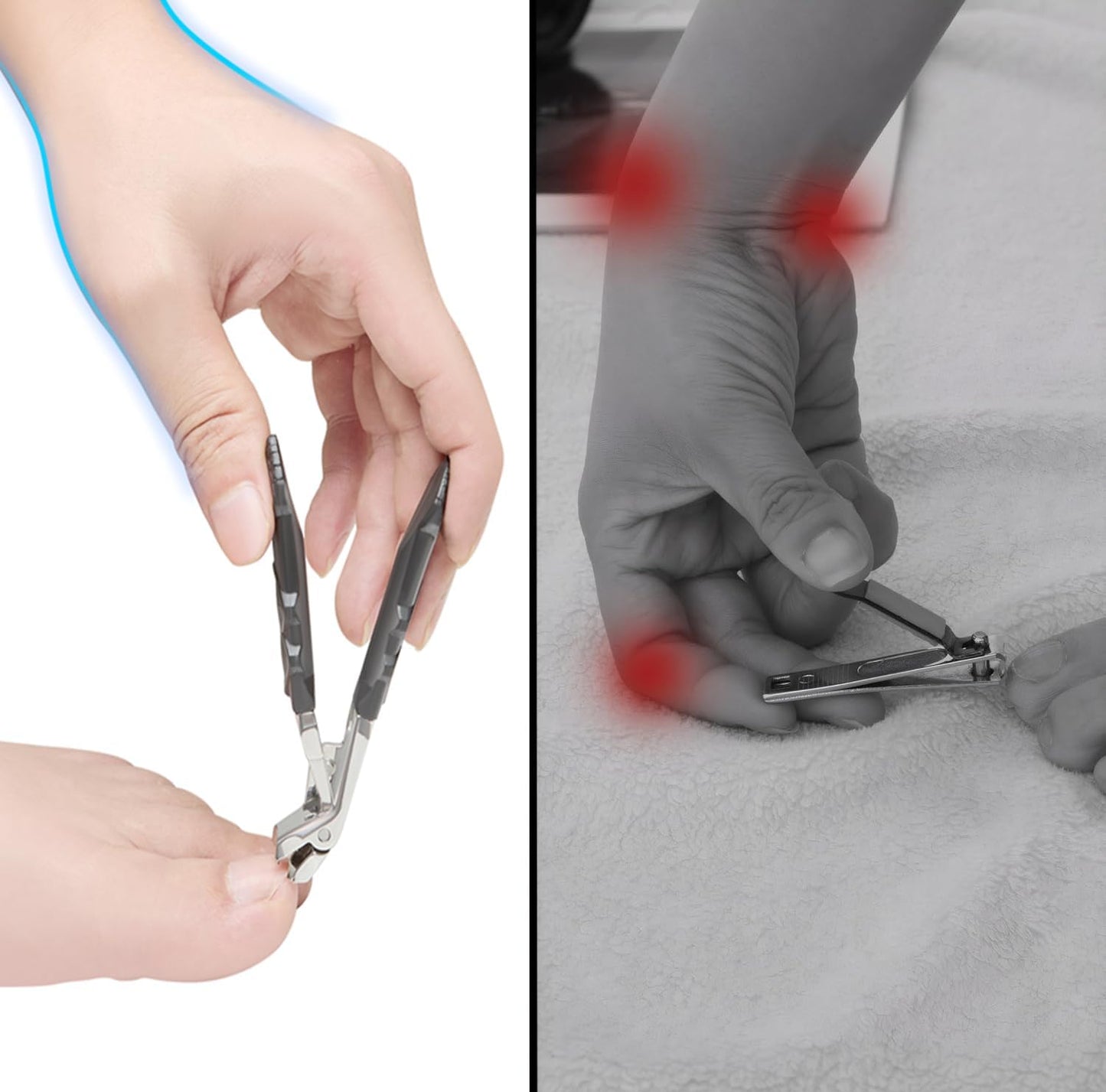 Long Handle Toenail Clippers - Ergonomic Design for Thick Nails | 15mm Wide Jaw Opening, Curved Blade