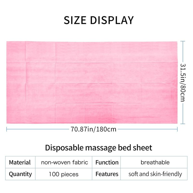 YEEOZOE 100PCS Disposable Massage Table Sheets, Pink Spa Bed Covers for Esthetician, Spa, Waxing, Lash, Tattoo, Salon Table, 31.5" X 71"